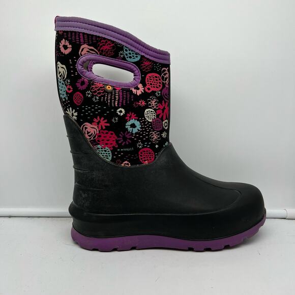 Bogs Boots Youth 5 Neo Classic Snow Wintwr Purple Black Patterened - Picture 1 of 11